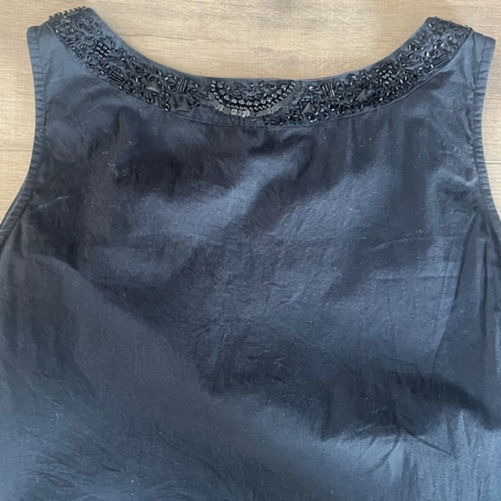 Cejon Black Cotton Beaded Neckline Sleeveless Dress Women M/L Minimalist Goth - Picture 8 of 9